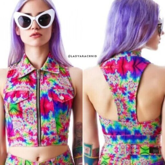 LIP SERVICE 24HRS Kaleidoscope psychedelic print stretch twill vest - Picture 2 of 9